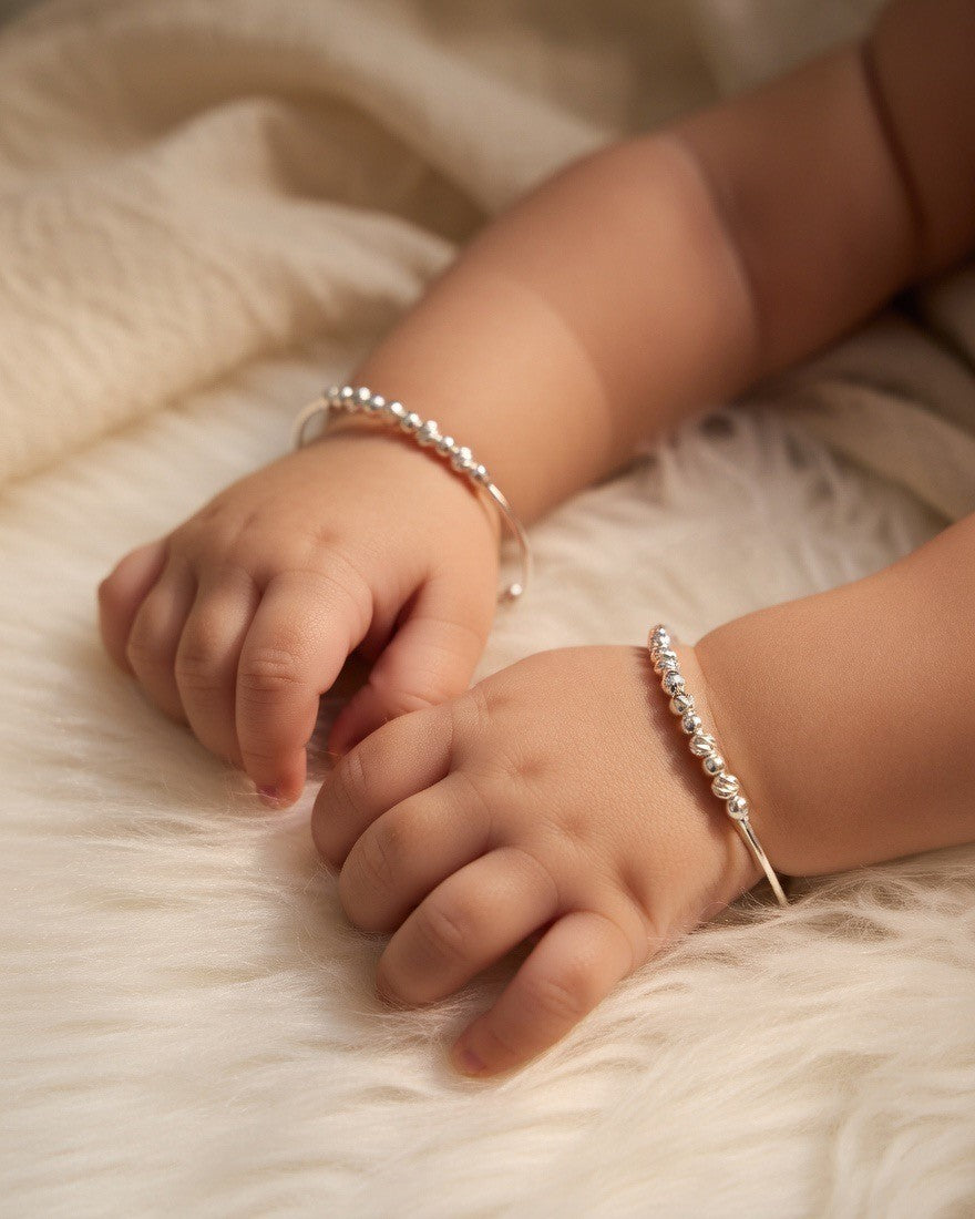 Textured Bead Cluster Silver Child Bangles