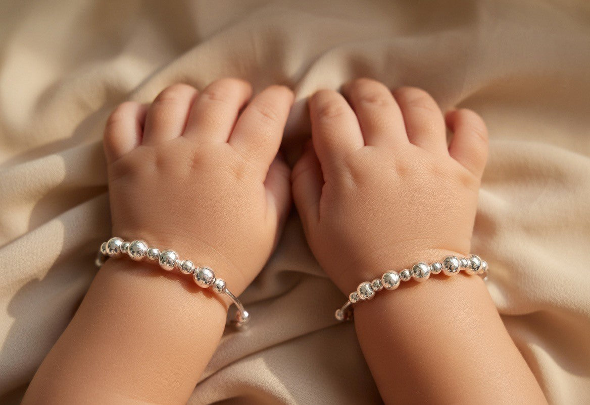 Graduated Beaded Silver Child Bangles
