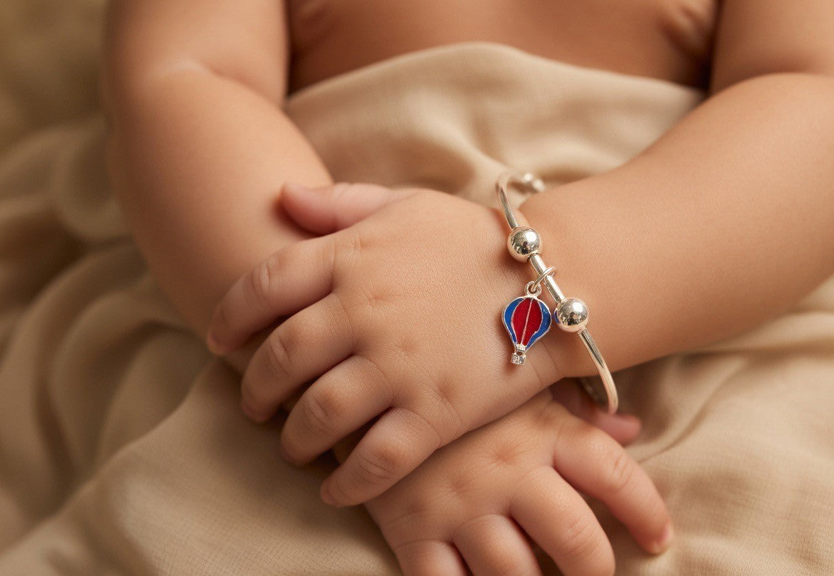 Enamel Hot Air Balloon Charm Silver Child Bangles