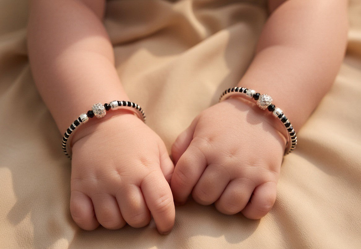 Oxidised Beaded Border Silver Child Bangles