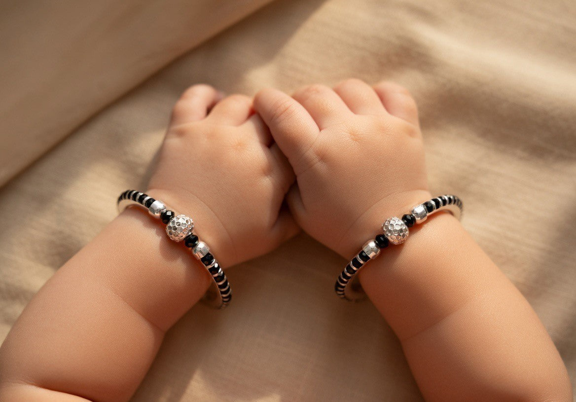 Oxidised Beaded Border Silver Child Bangles