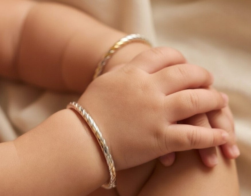Twisted Rope Texture Silver Child Bangles