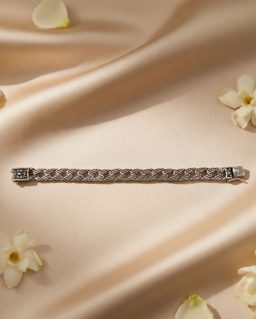 Handcrafted Oxidised Silver Men Bracelet