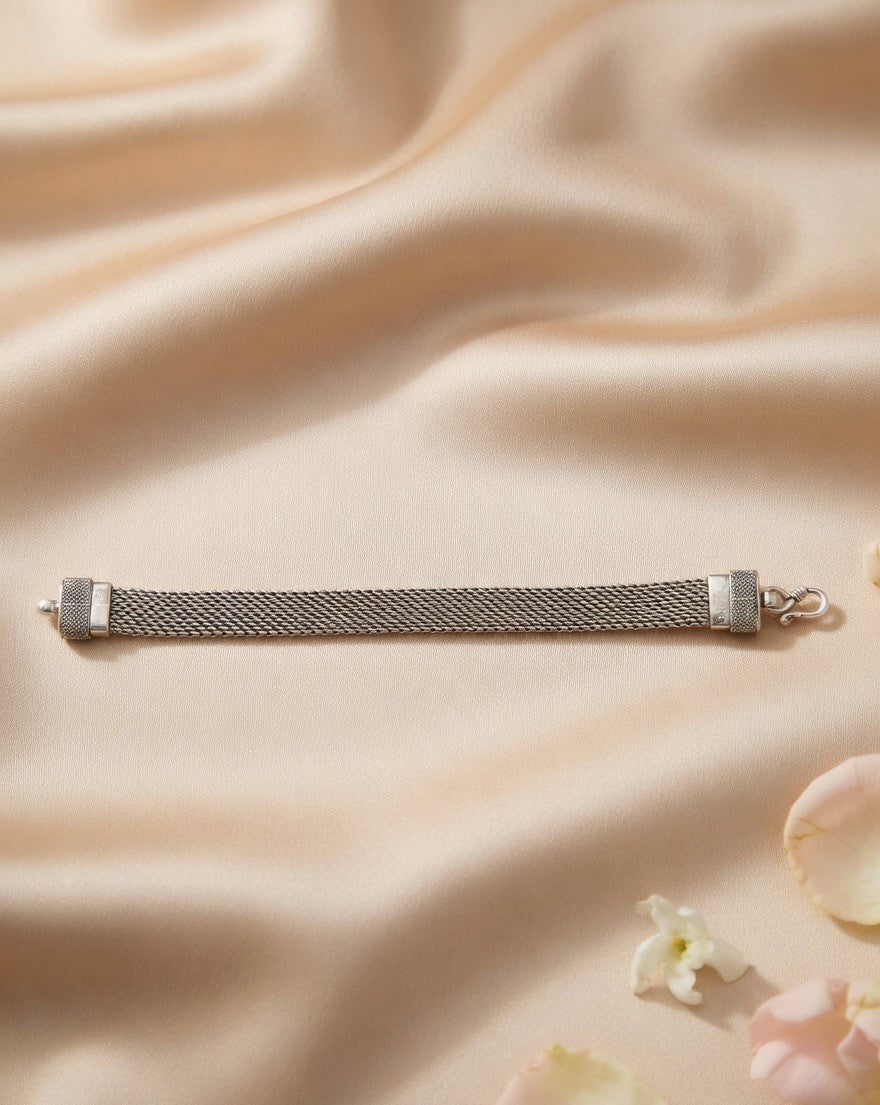Handcrafted Oxidised Silver Men Bracelet