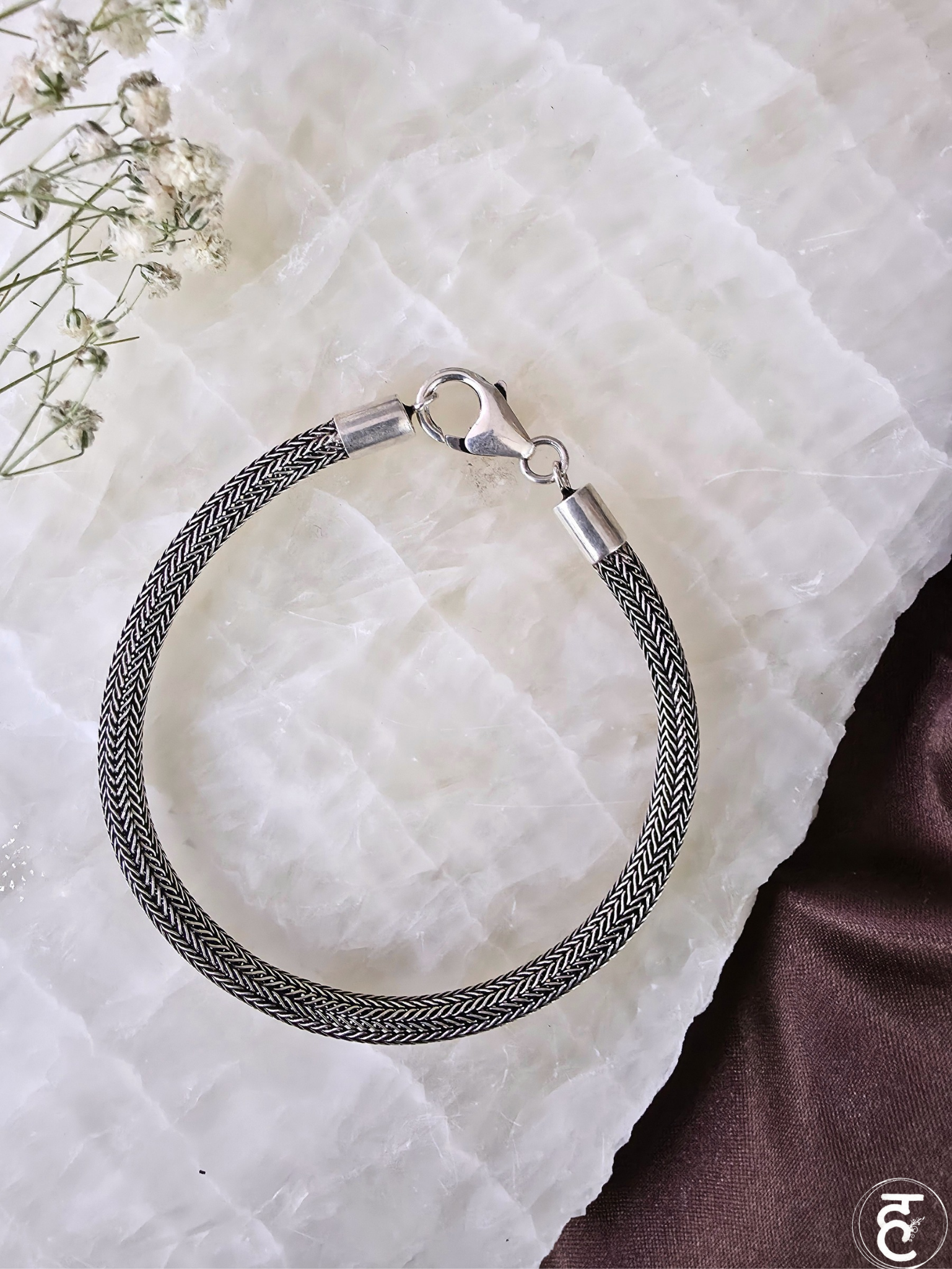 Handcrafted Oxidised Silver Men Bracelet