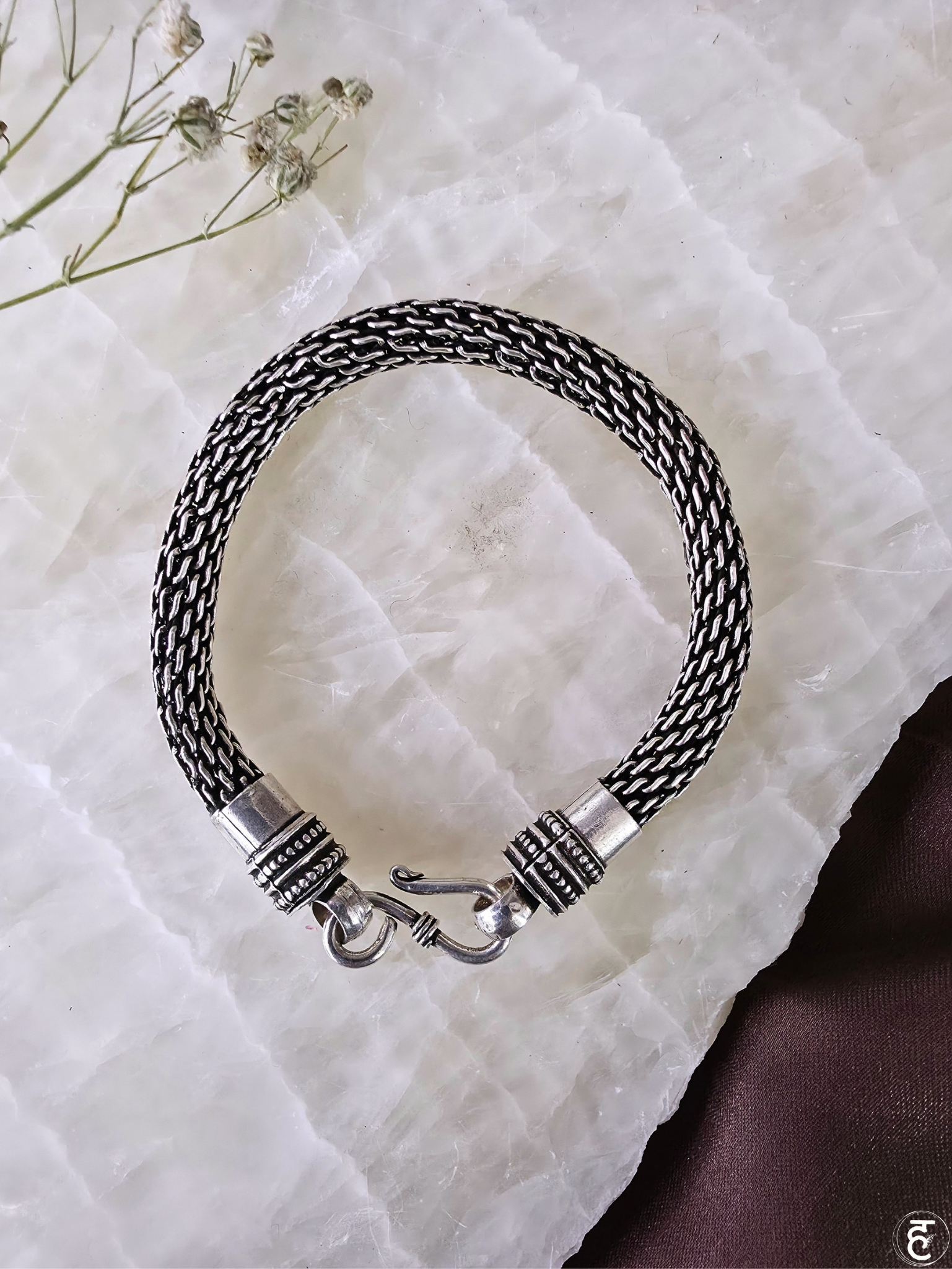 Handcrafted Oxidised Silver Men Bracelet