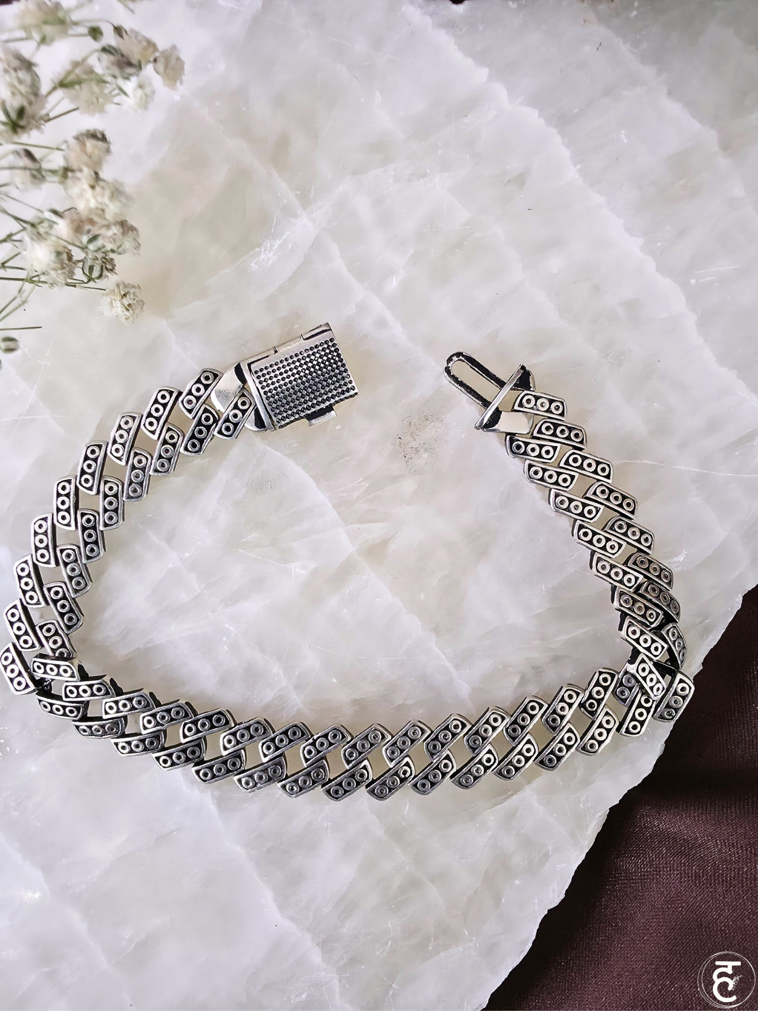 Handcrafted Oxidised Silver Men Bracelet