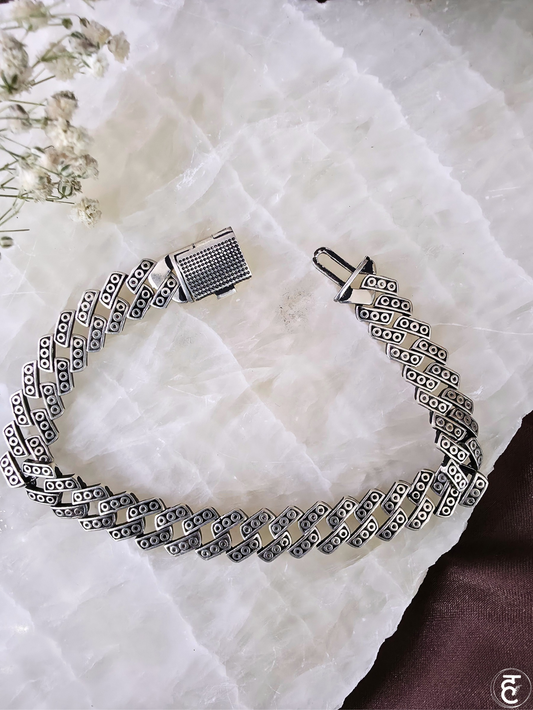 Handcrafted Oxidised Silver Men Bracelet