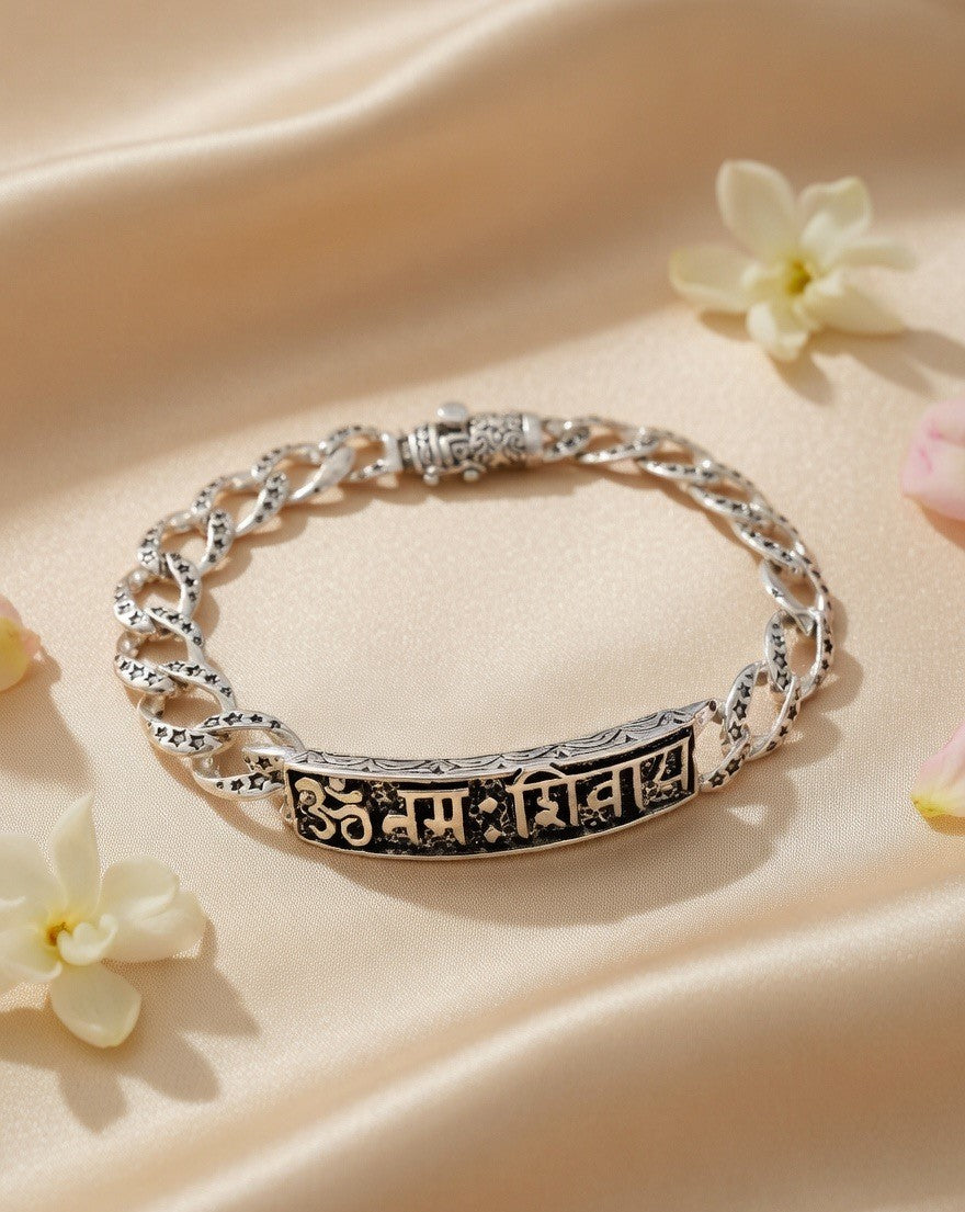 Om Namah Shivaya Silver Bracelet