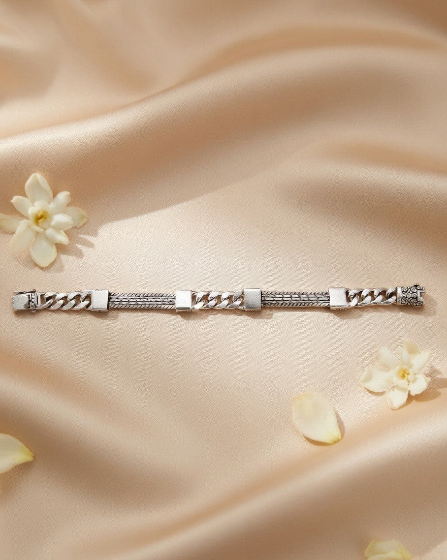 Handcrafted Oxidised Silver Men Bracelet