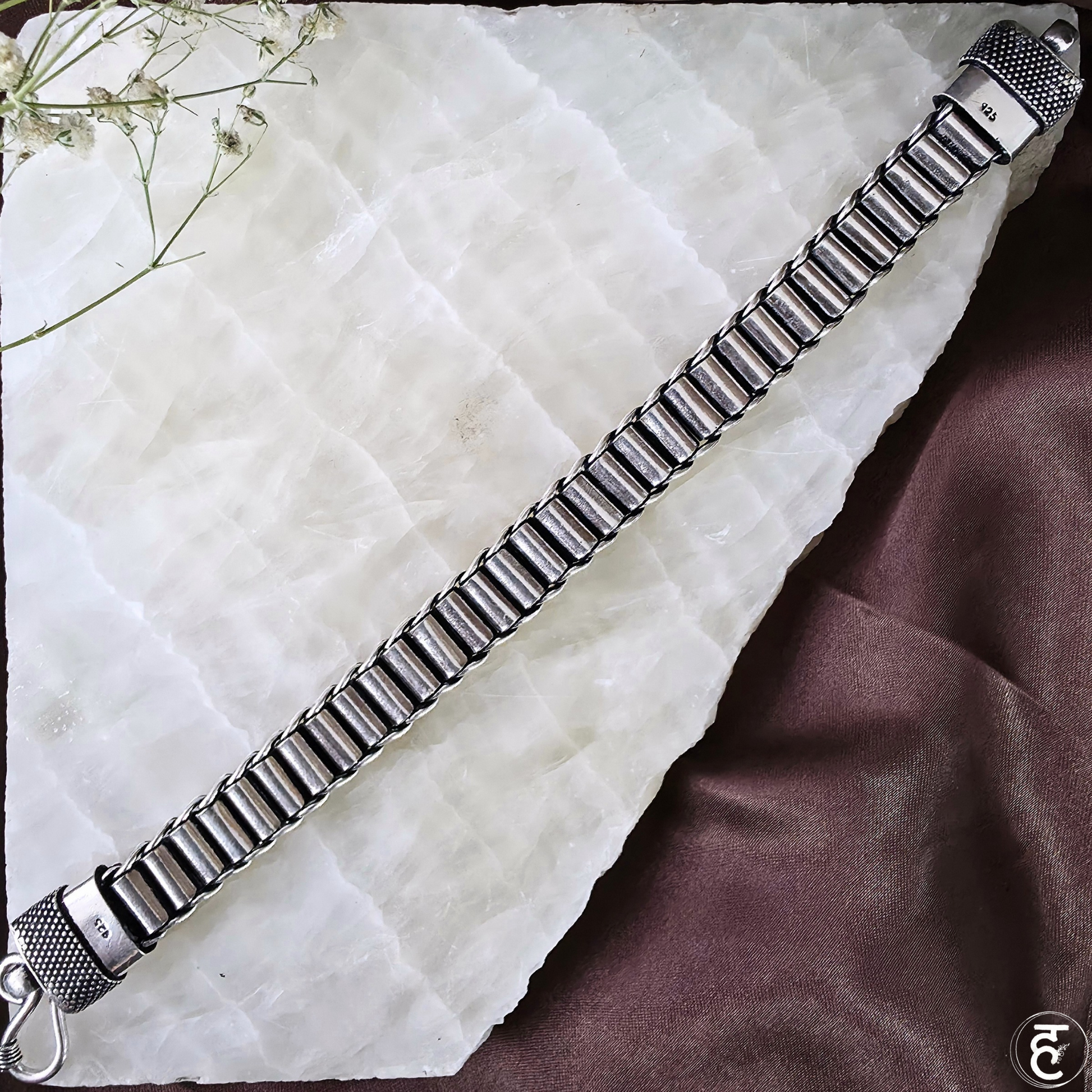 Handcrafted Oxidised Silver Men Bracelet