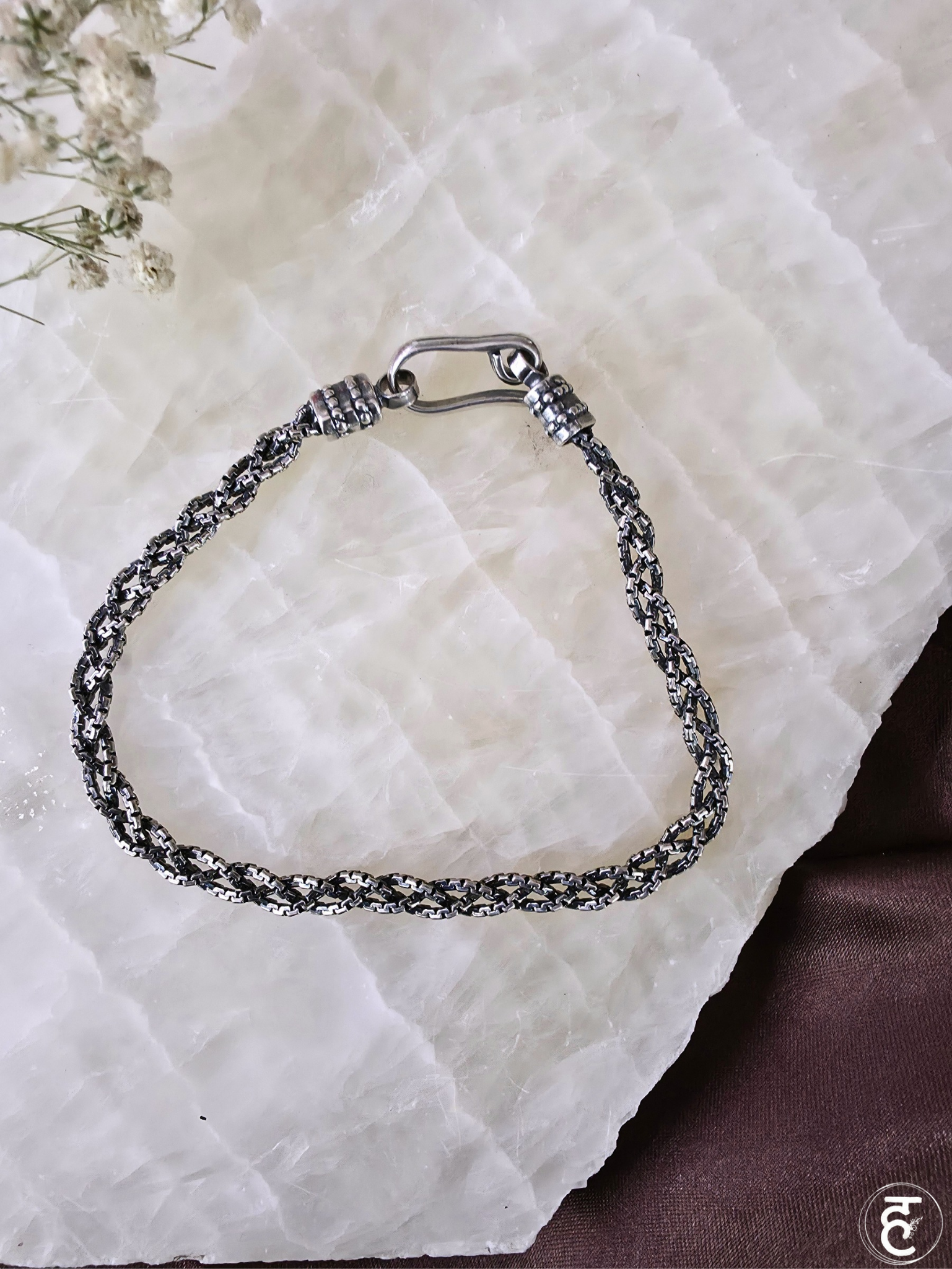 Handcrafted Oxidised Silver Men Bracelet