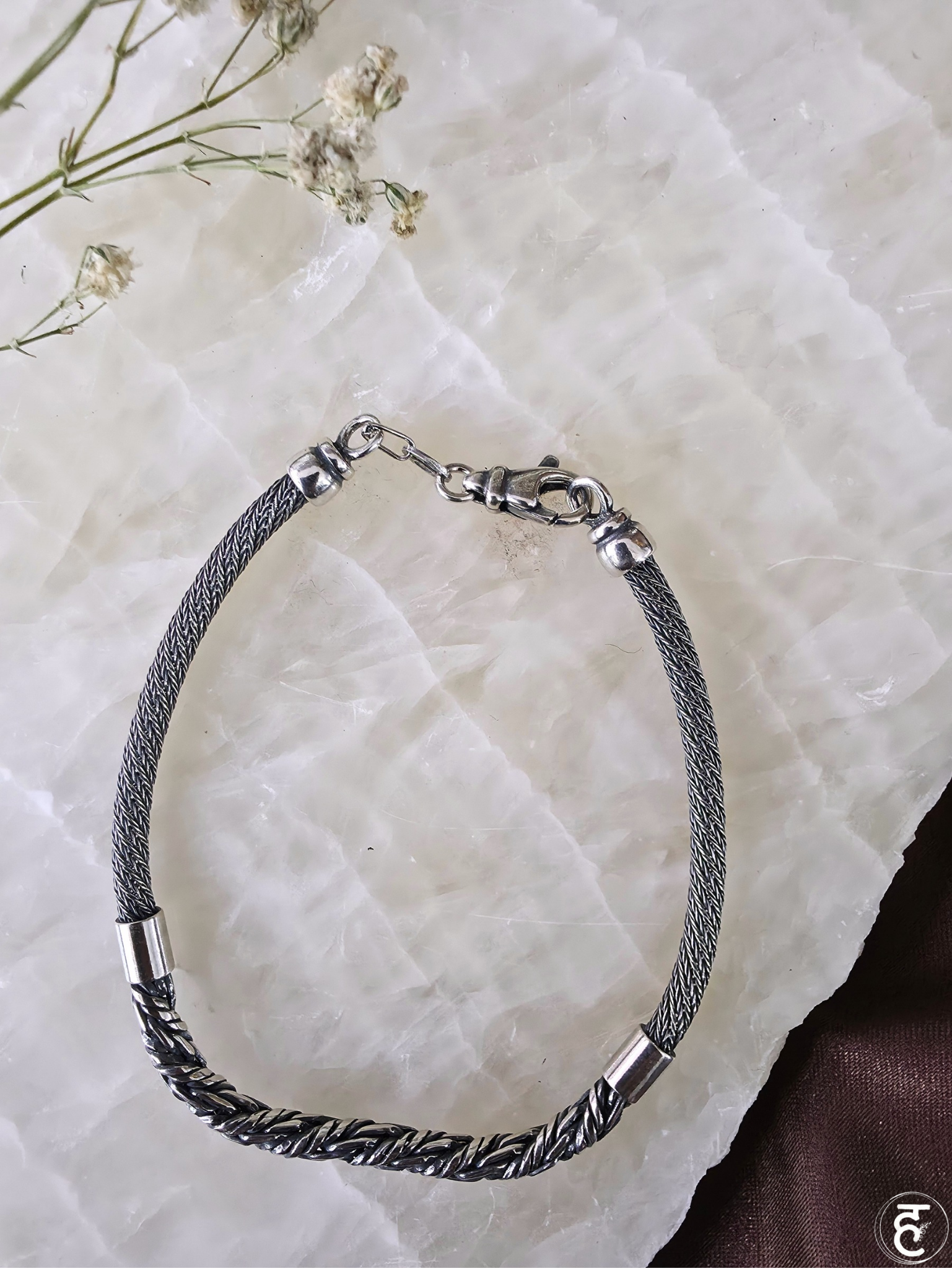 Handcrafted Oxidised Silver Men Bracelet