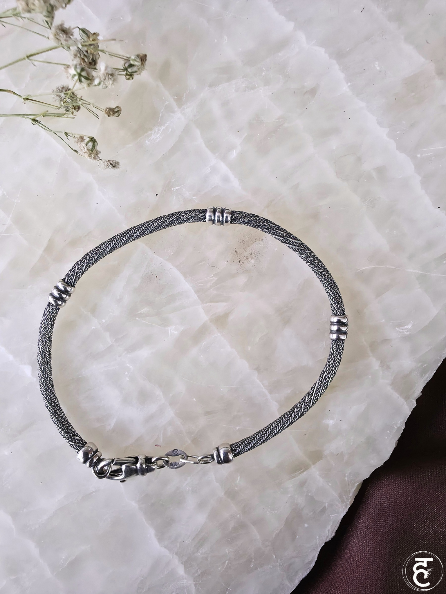 Handcrafted Oxidised Silver Men Bracelet