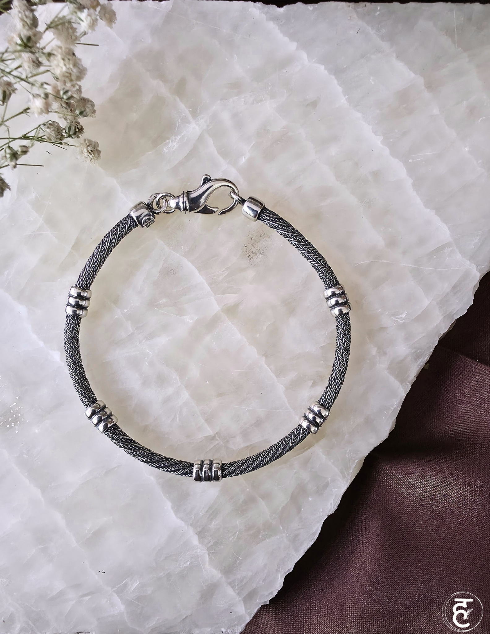 Handcrafted Oxidised Silver Men Bracelet
