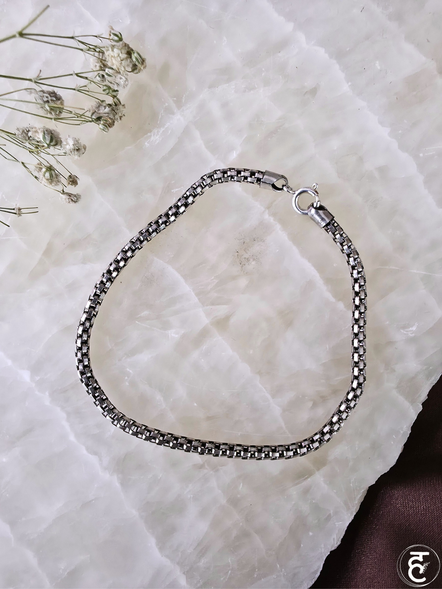 Handcrafted Oxidised Silver Men Bracelet