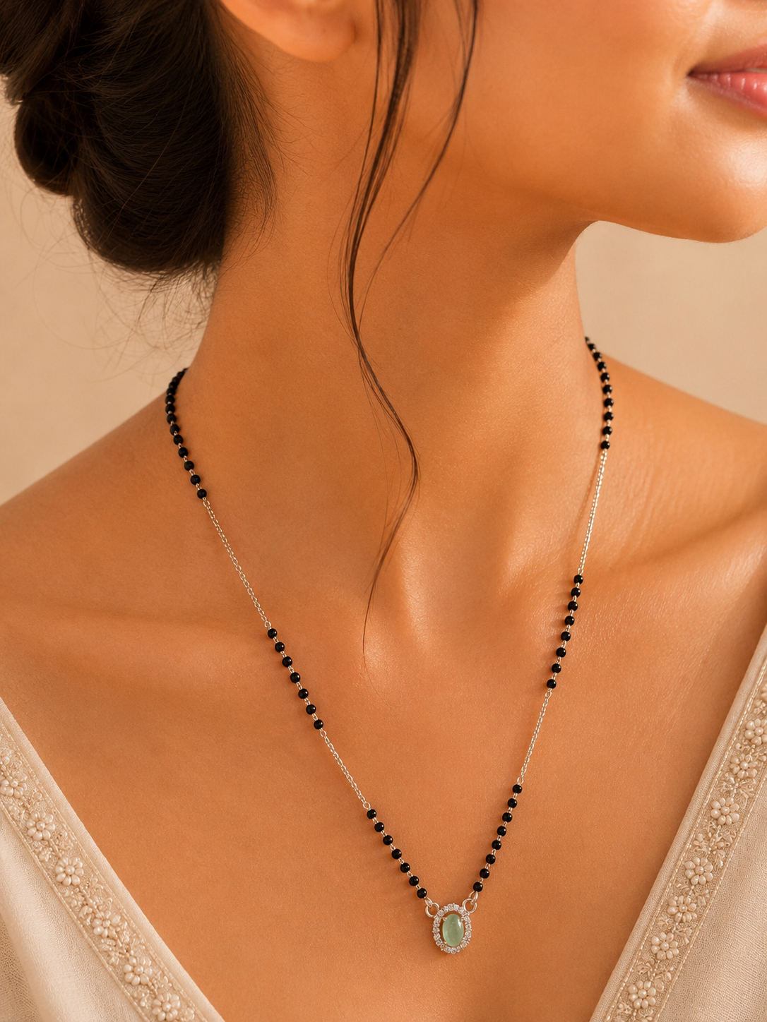 Emerald Halo Oval Mangalsutra