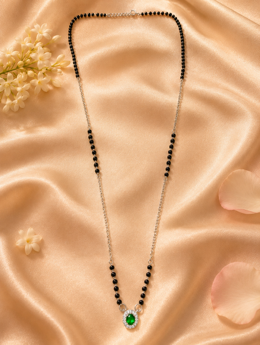 Emerald Radiance Round Halo Mangalsutra