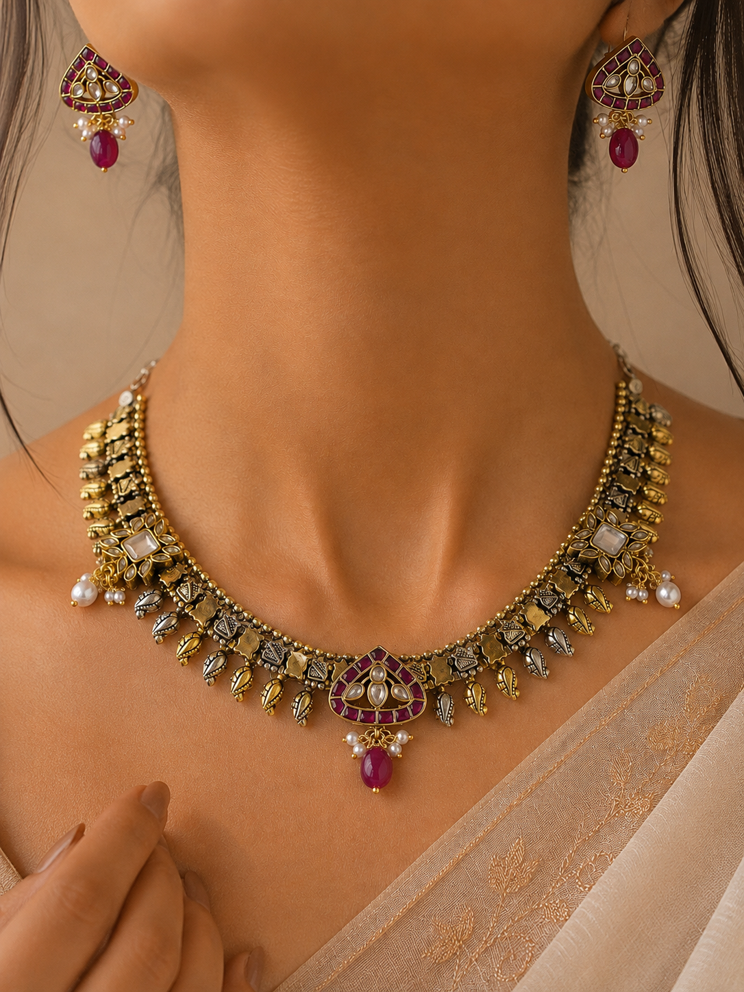 Gulzar Ruby Necklace Set