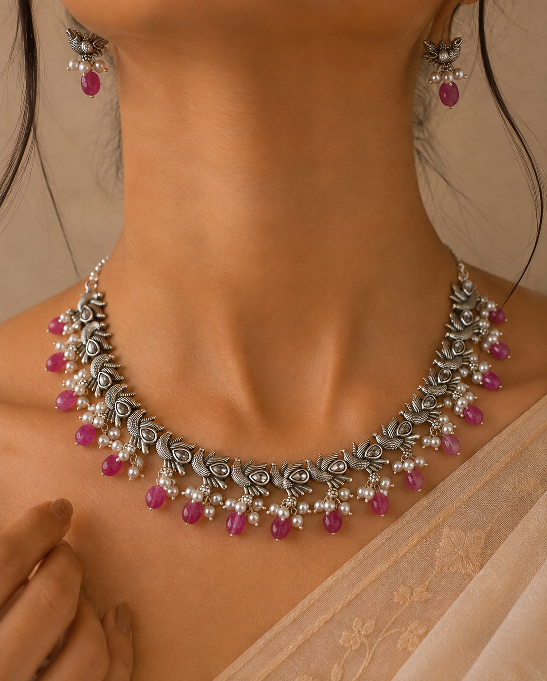 Tarini Pink Stone Necklace Set