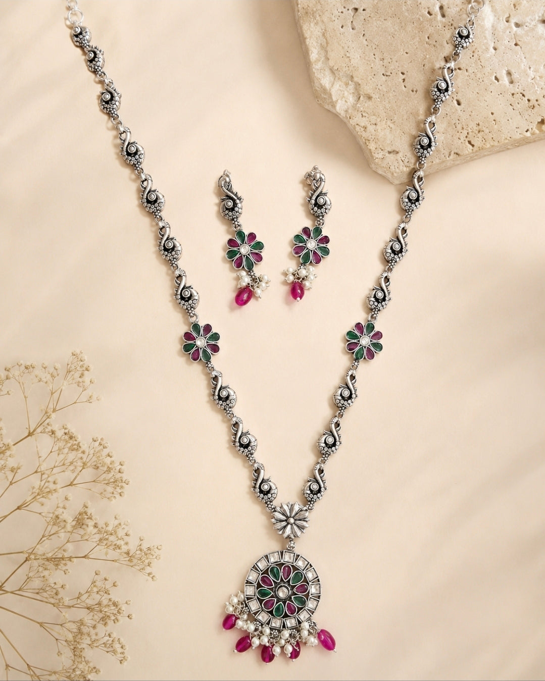 Handcrafted Oxidised Silver Necklace Set