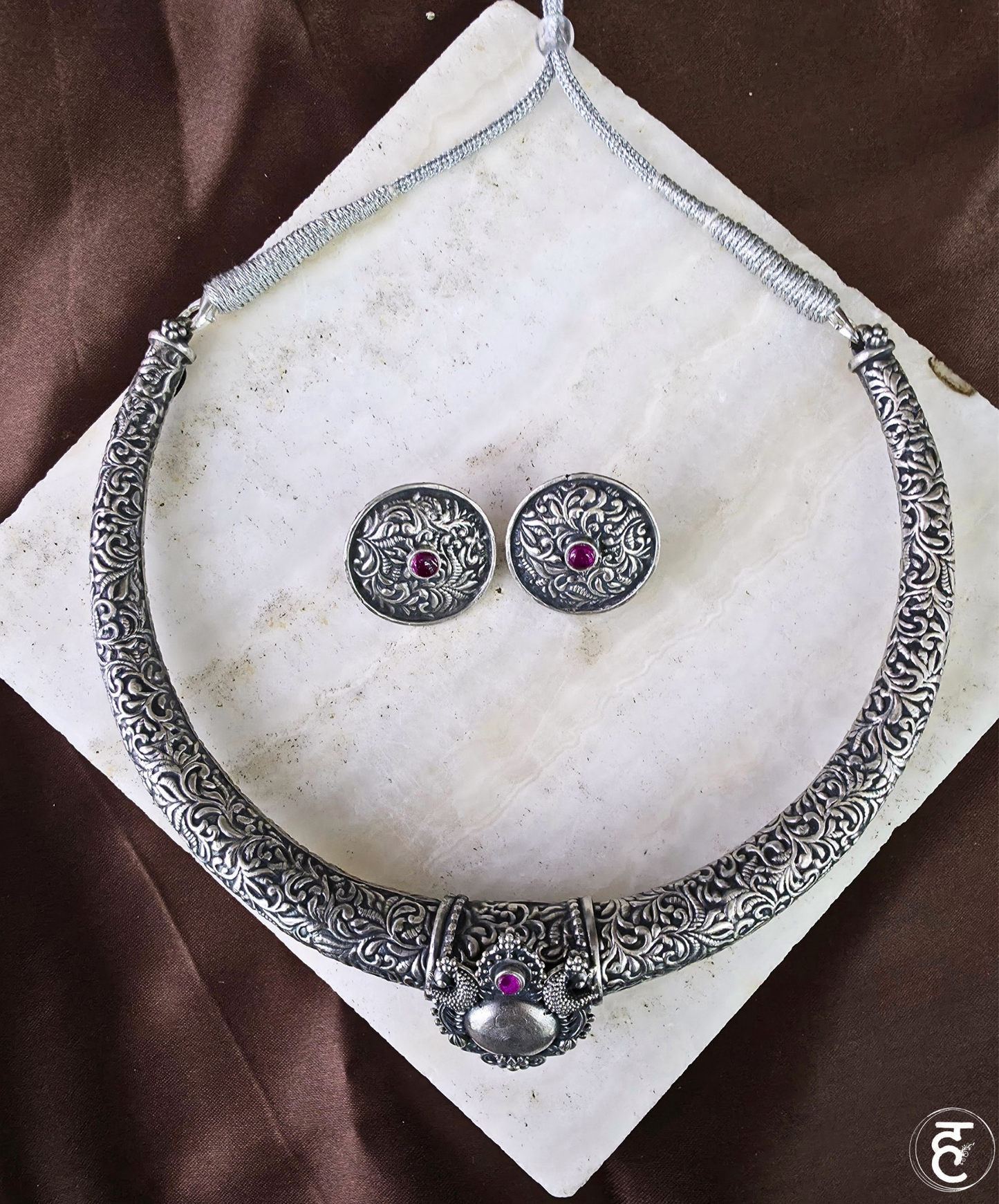 Aarohi Ruby Silver Necklace Set