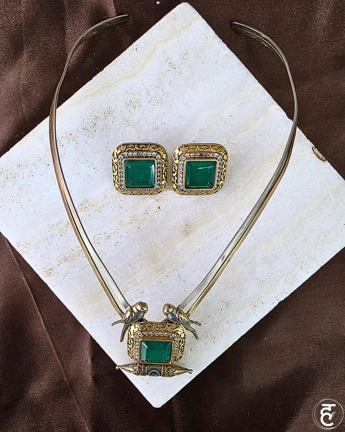 Mayura Green Stone Necklace Set