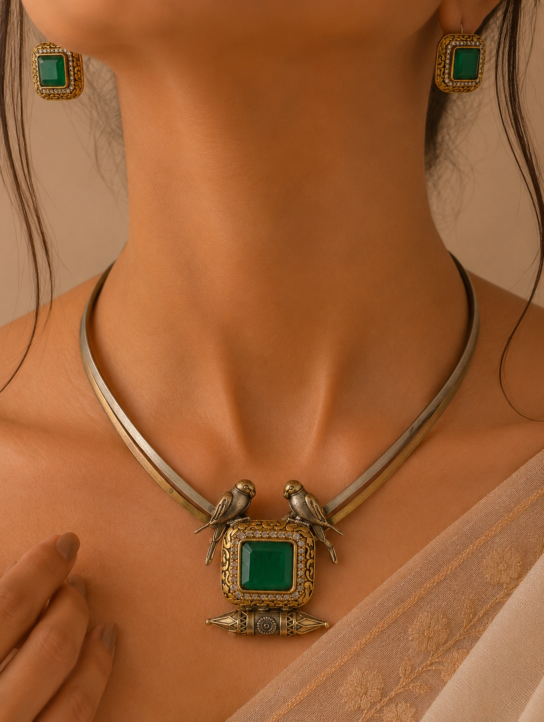 Mayura Green Stone Necklace Set