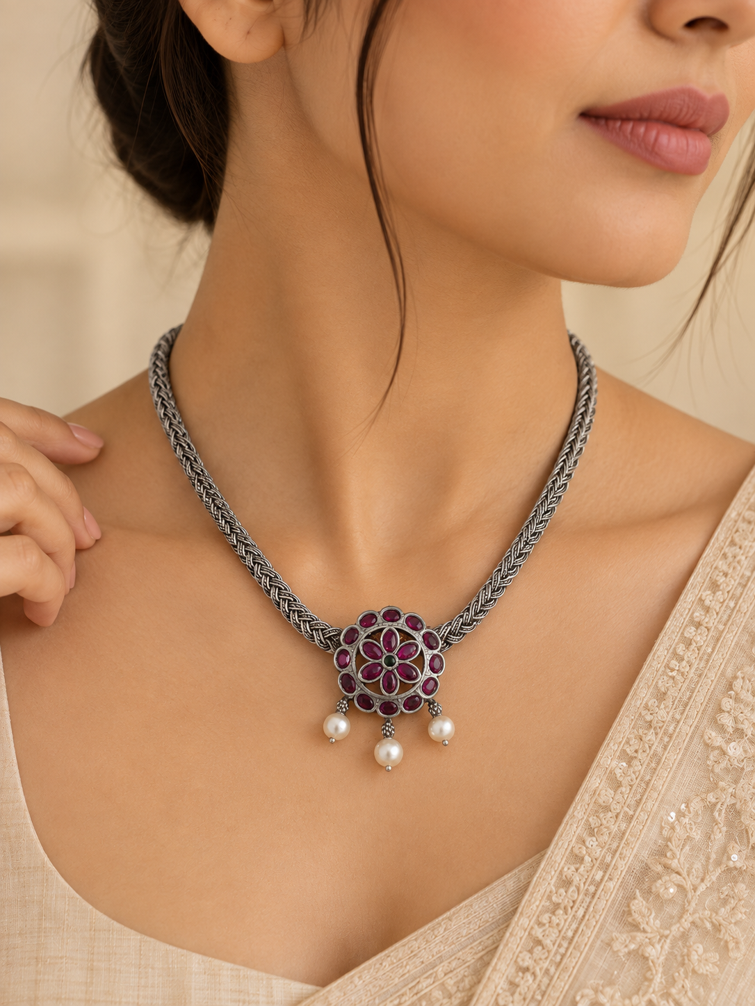 Gulbahaar Ruby Silver Necklace