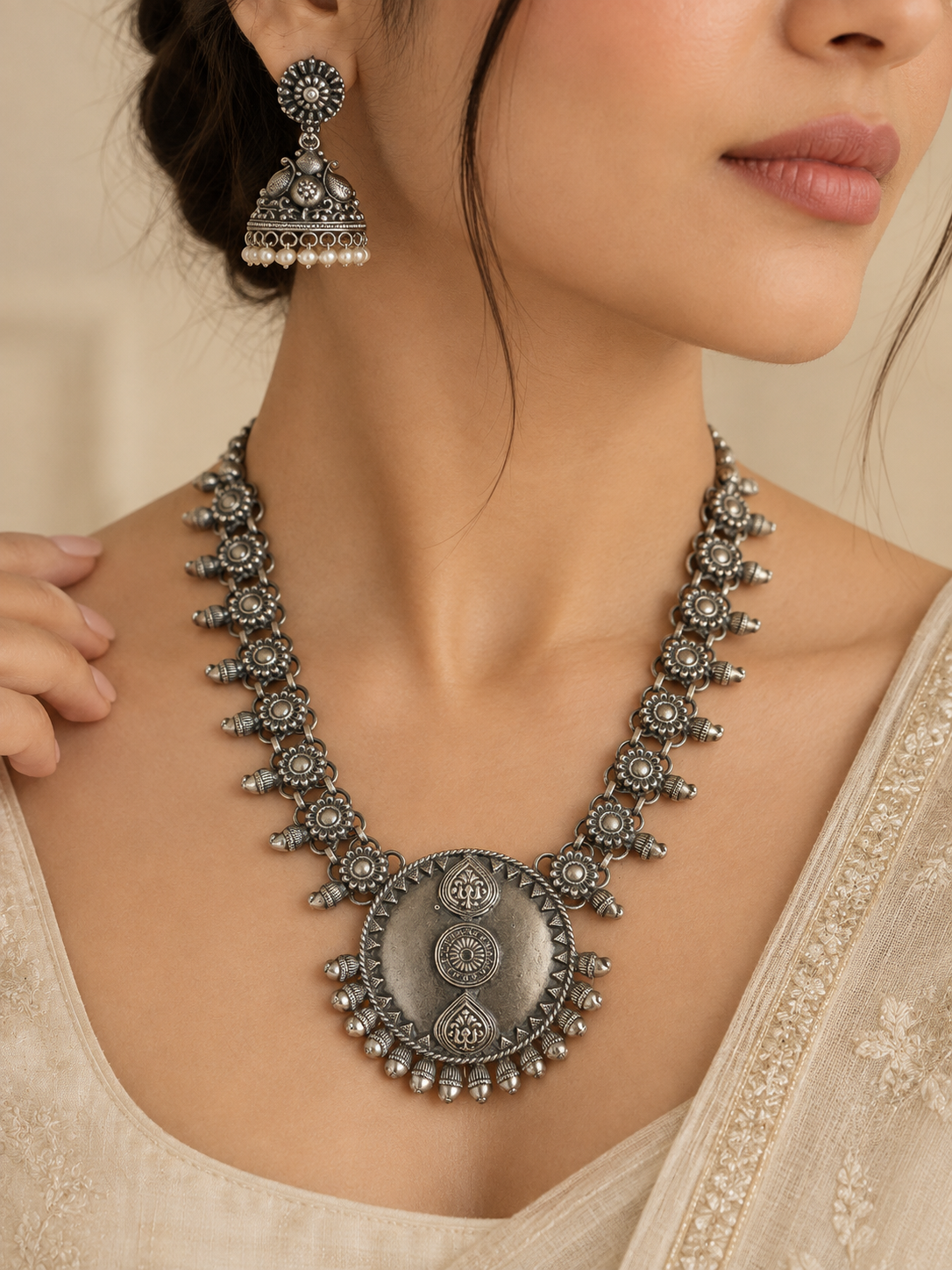 Aaradhya Silver Necklace Set