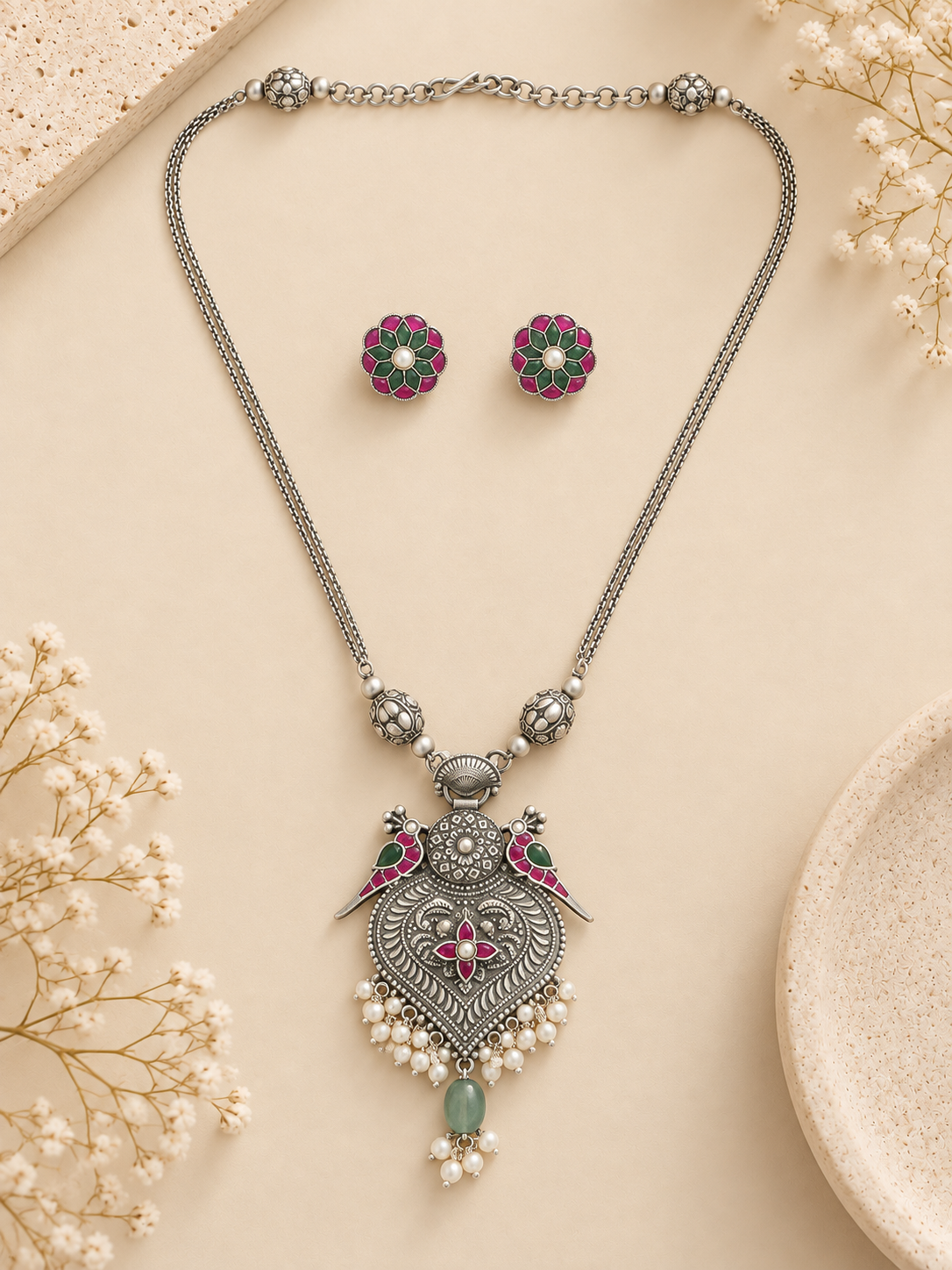 Handcrafted Oxidised Silver Necklace Set