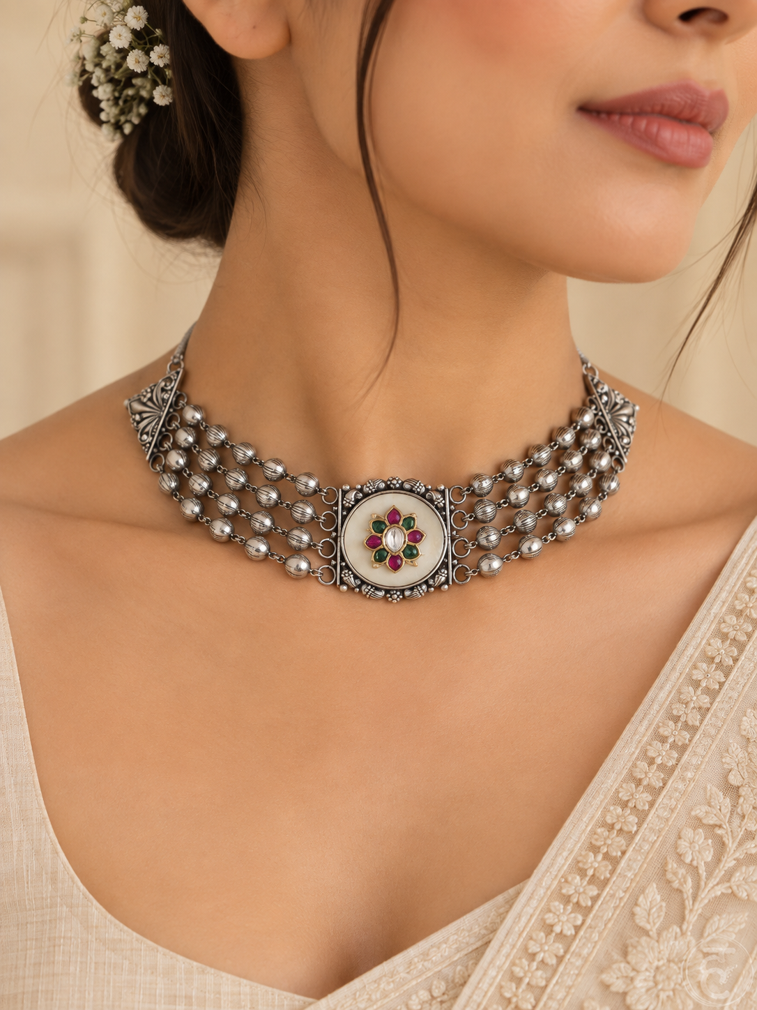 Phoolrang Silver Necklace