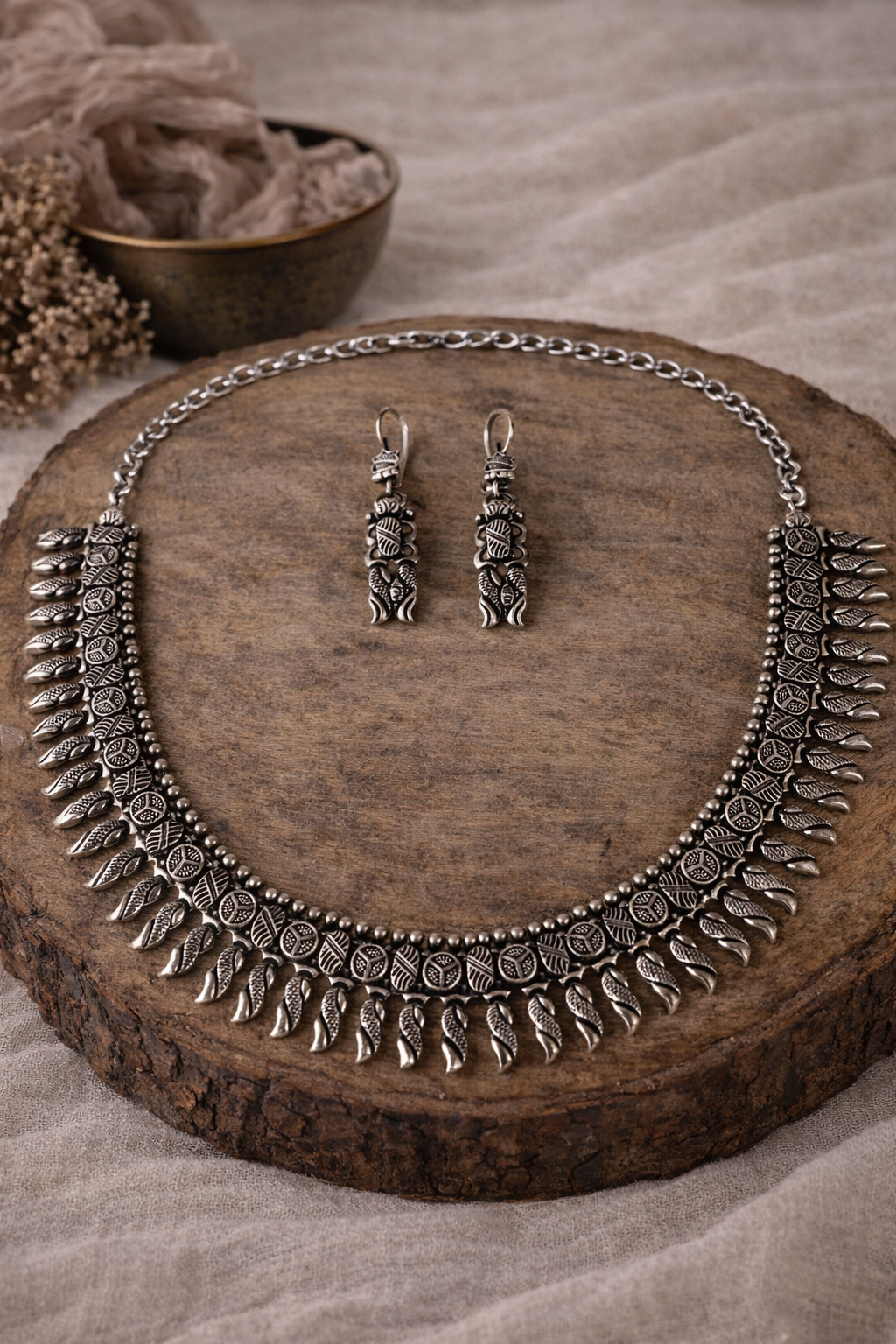 Handcrafted Oxidised Silver Necklace Set