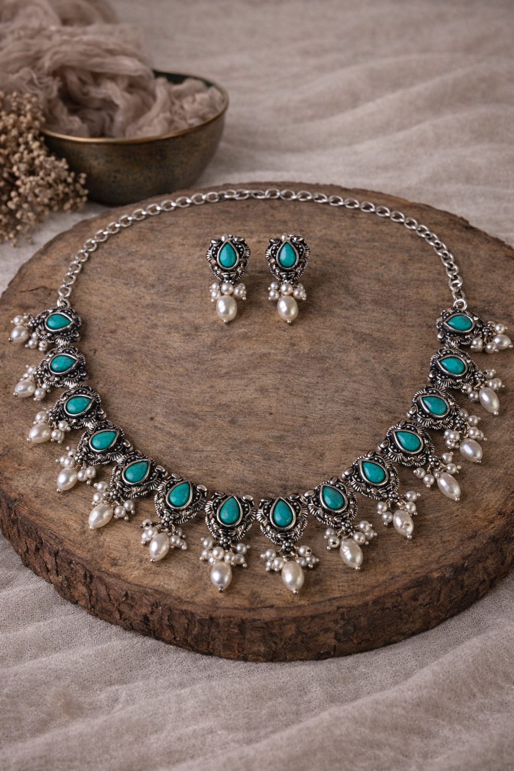 Handcrafted Oxidised Silver Necklace Set