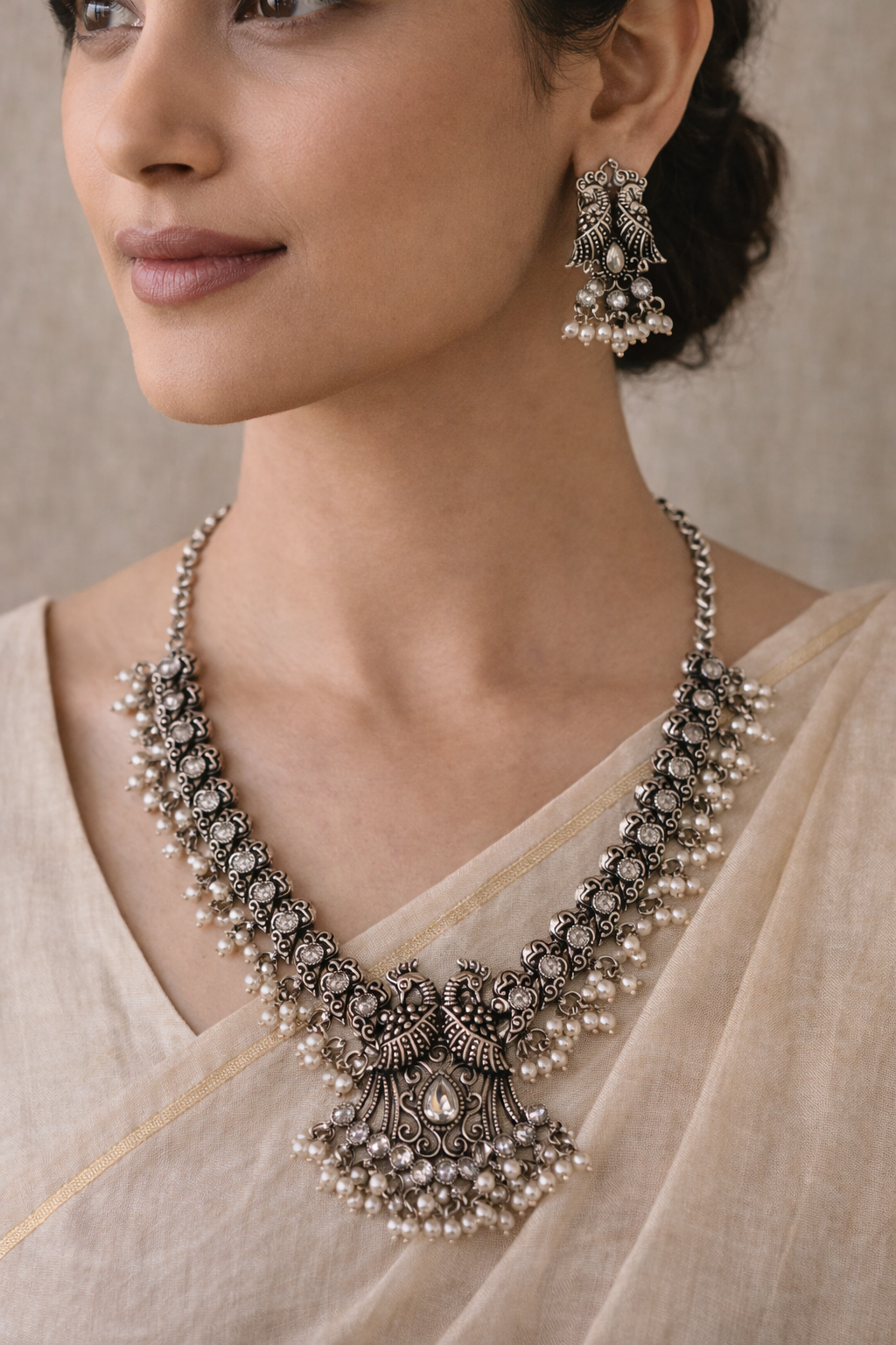 Peacock Motif Necklace Set