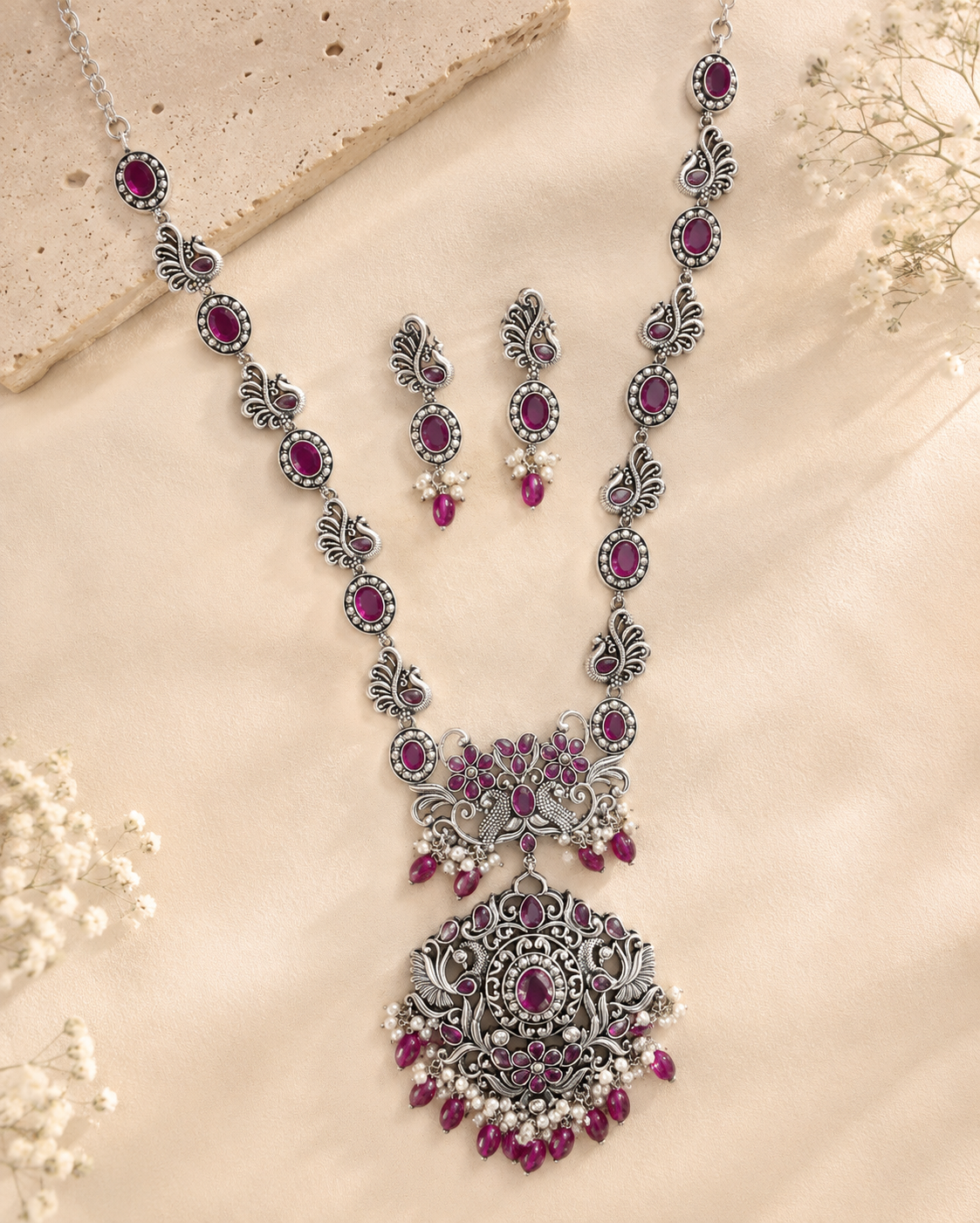 Handcrafted Oxidised Silver Necklace Set