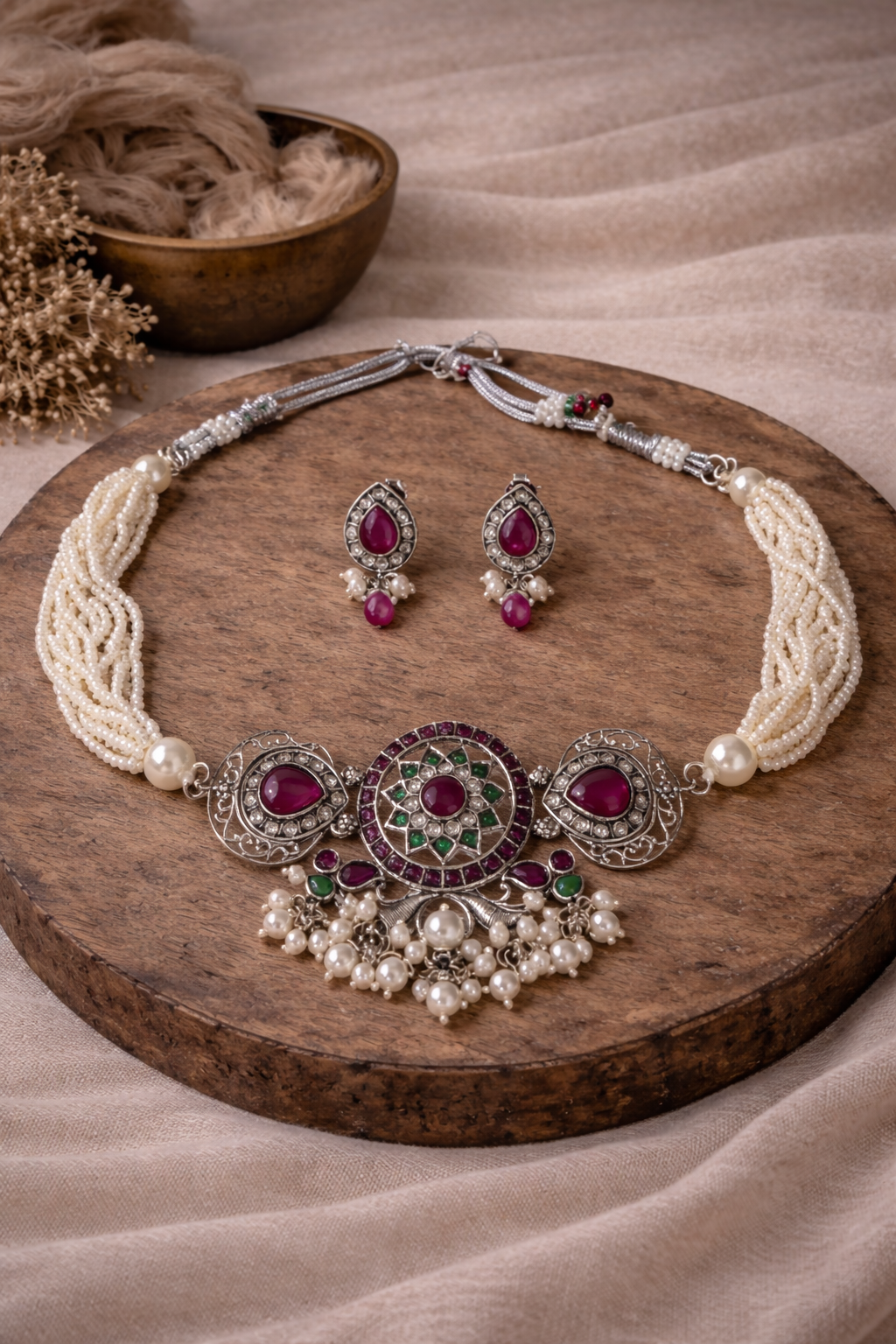 Handcrafted Oxidised Silver Necklace Set