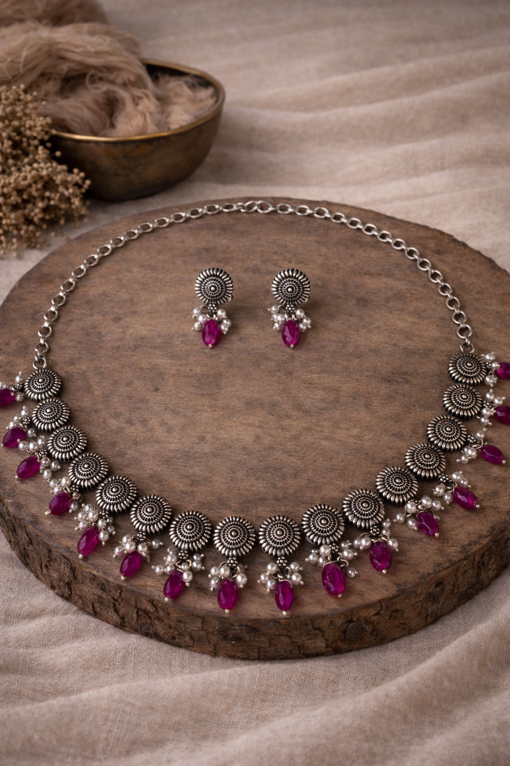 Handcrafted Oxidised Silver Necklace Set