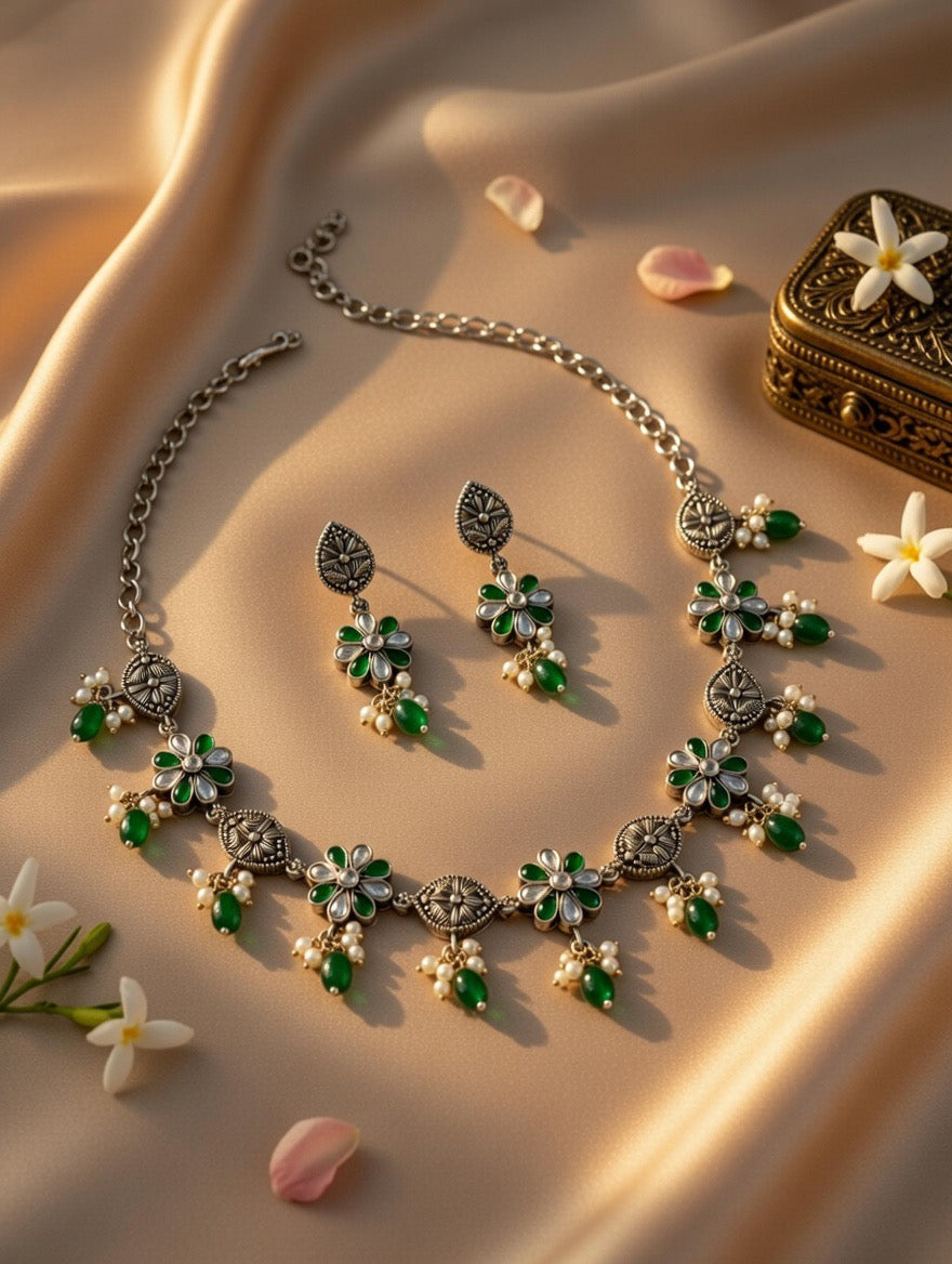 Handcrafted Oxidised Silver Necklace Set