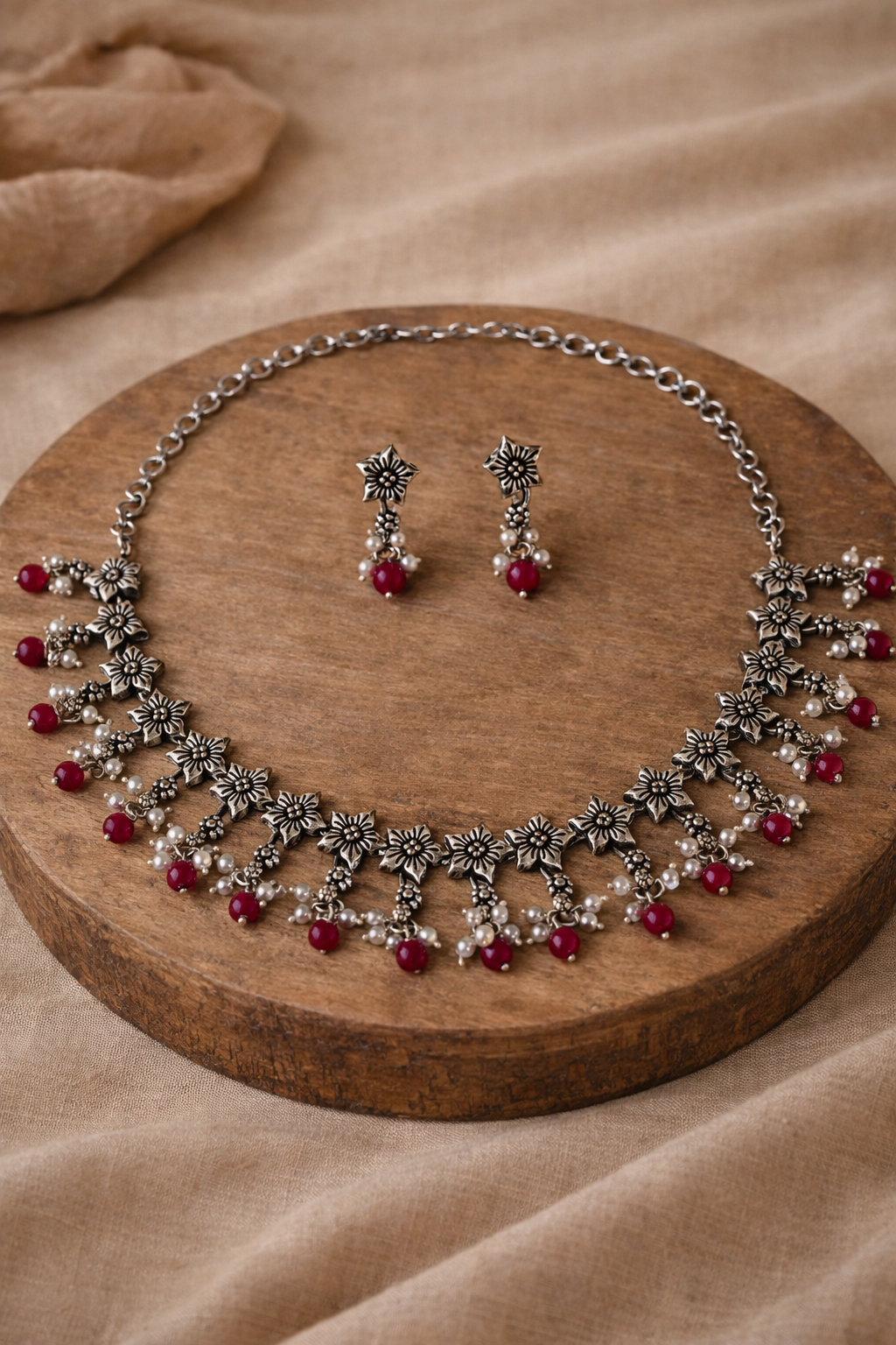 Handcrafted Oxidised Silver Necklace Set