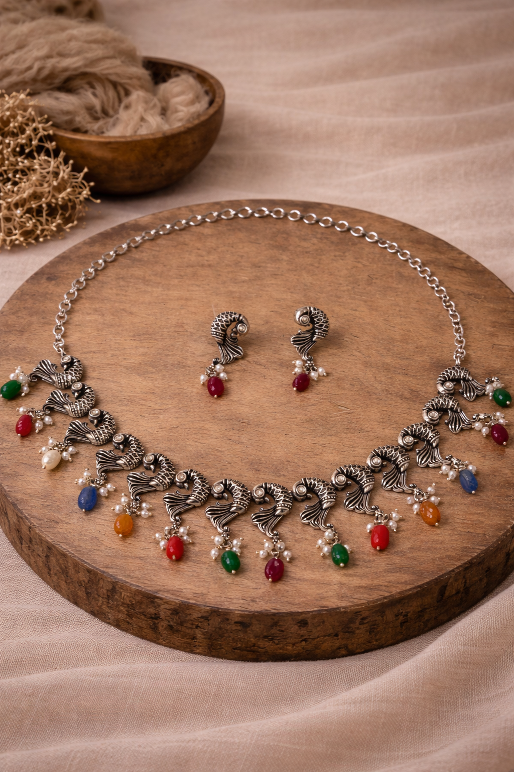 Handcrafted Oxidised Silver Necklace Set