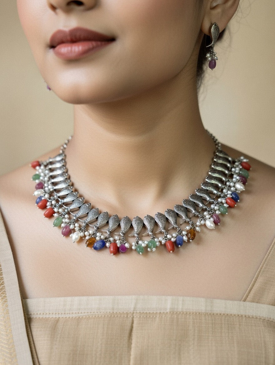 Fish Motif Multicolour Necklace Set