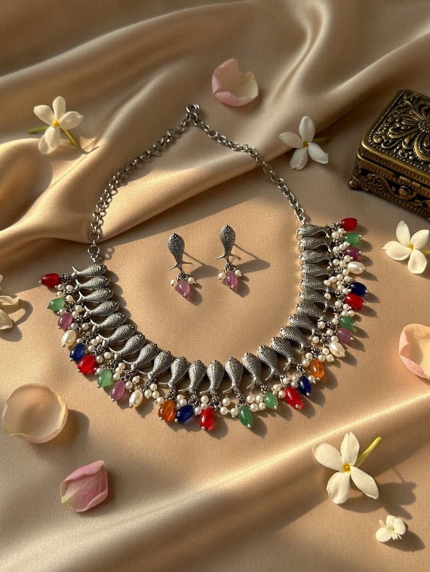 Handcrafted Oxidised Silver Necklace Set