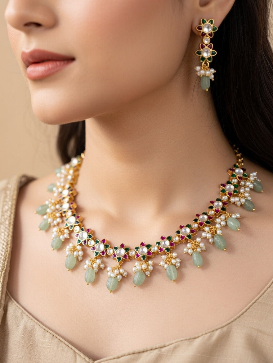 Multicolour Floral Drop Necklace Set