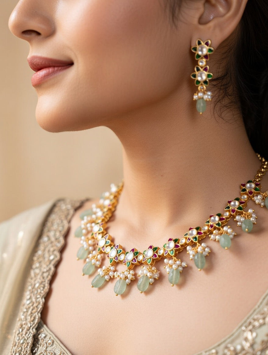 Multicolour Floral Drop Necklace Set