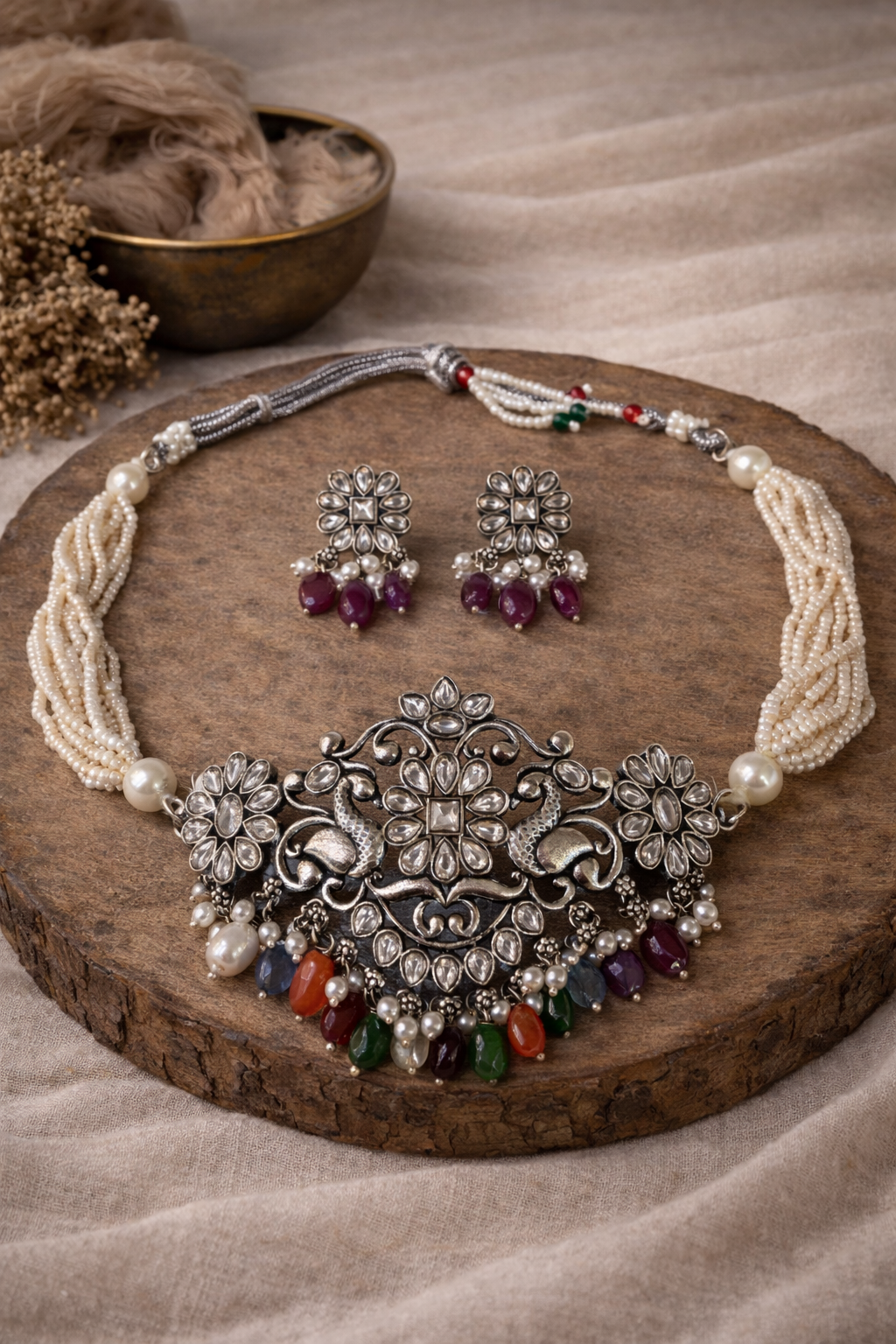 Handcrafted Oxidised Silver Necklace Set