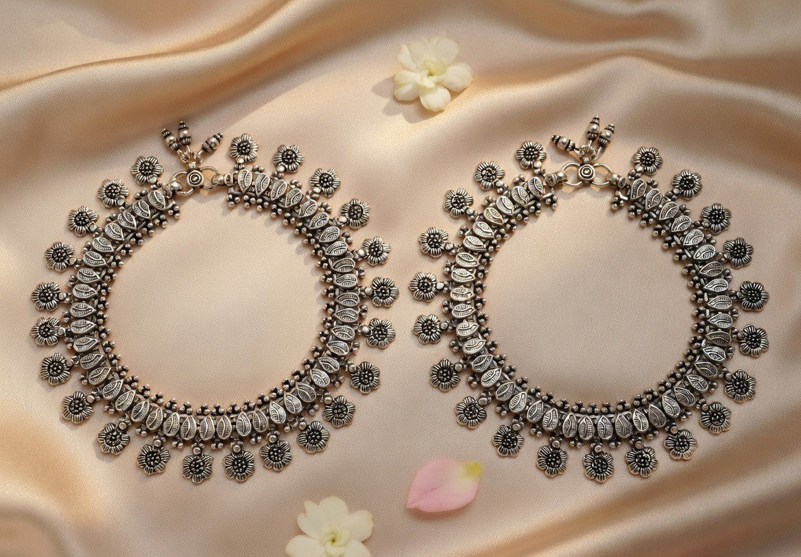 Handcrafted Oxidised Silver Anklets
