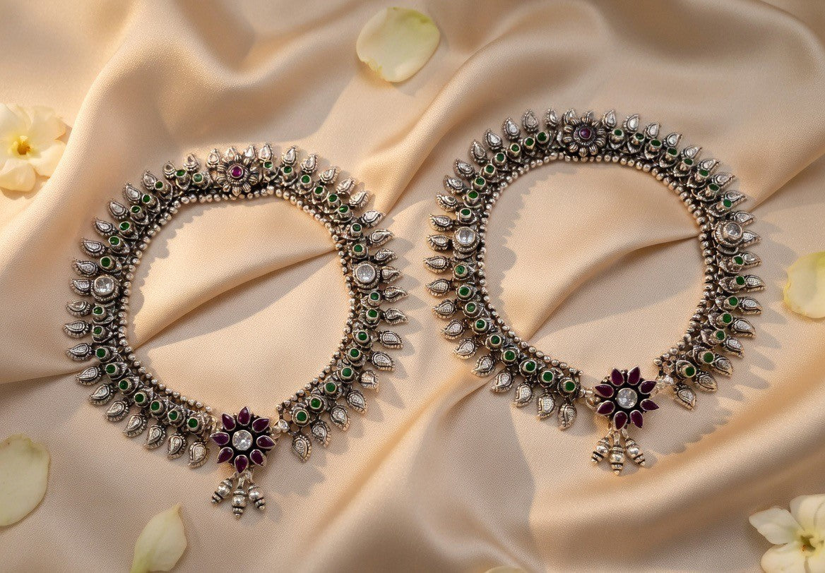 Handcrafted Oxidised Silver Anklets