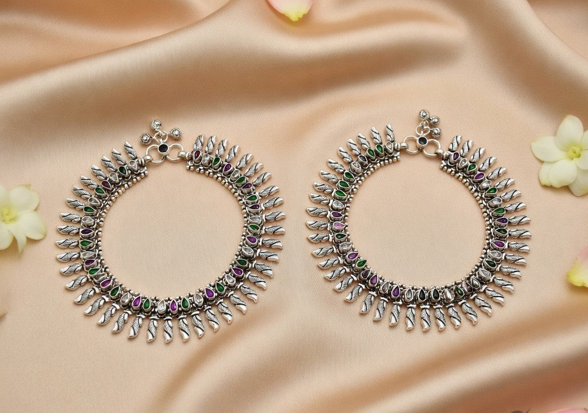 Handcrafted Oxidised Silver Anklets
