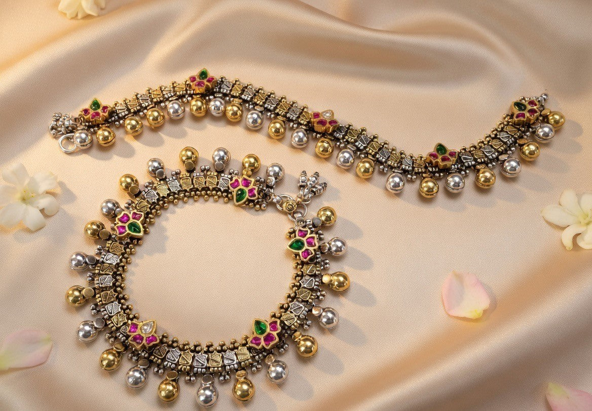 Handcrafted Oxidised Silver Anklets